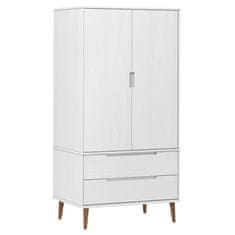 Greatstore Garderobna omara bela 90x55x175 cm trdna borovina