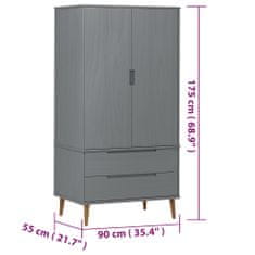 Vidaxl Garderobna omara siva 90x55x175 cm trdna borovina