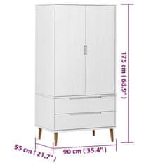 Vidaxl Garderobna omara bela 90x55x175 cm trdna borovina