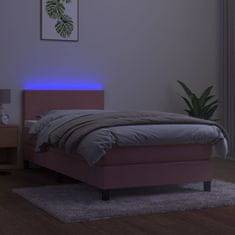 Greatstore Box spring postelja z vzmetnico LED roza 90x190 cm žamet