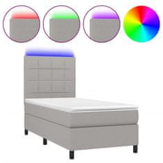 Vidaxl Box spring postelja z vzmetnico LED svetlo siva 90x200 cm blago