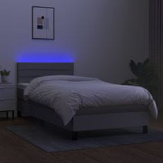 Vidaxl Box spring postelja z vzmetnico LED sv. siva 100x200 cm blago