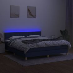 Vidaxl Box spring postelja z vzmetnico LED modra 160x200 cm blago