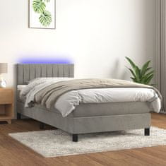 Vidaxl Box spring postelja z vzmetnico LED svetlo siva 90x200 cm žamet