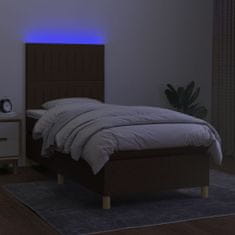 Vidaxl Box spring postelja z vzmetnico LED temno rjava 100x200cm blago