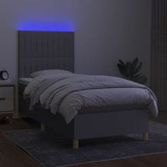 Vidaxl Box spring postelja z vzmetnico LED sv. siva 100x200 cm blago