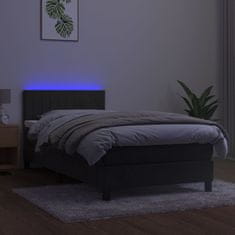 Greatstore Box spring postelja z vzmetnico LED temno siva 90x190 cm žamet