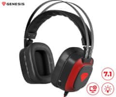 Genesis Radon 720 gaming slušalke z mikrofonom, 7.1 Stereo, LED, USB, črno-rdeče