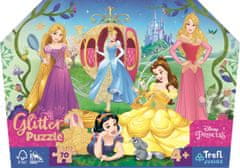 Trefl Glitter Glitter Puzzle v Disneyjevem kovčku: Srečne princese 70 kosov