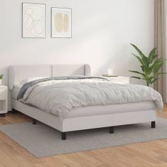 Vidaxl Box spring postelja z vzmetnico bel 140x190 cm umetno usnje