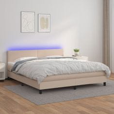 Vidaxl Box spring postelja vzmetnico LED kapučino 180x200 cm um. usnje