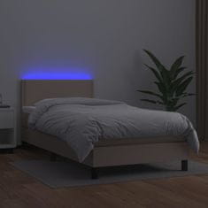 Vidaxl Box spring postelja z vzmetnico LED kapučino 90x190 cm