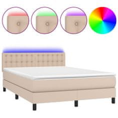 Vidaxl Box spring postelja z vzmetnico LED kapučino 140x190 cm
