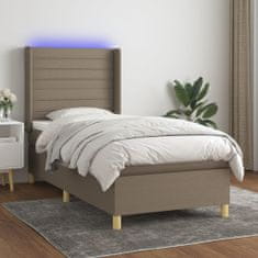 Vidaxl Box spring postelja z vzmetnico LED taupe 90x190 cm blago