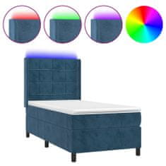 Vidaxl Box spring postelja z vzmetnico LED temno modra 100x200cm žamet