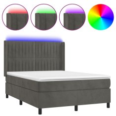 Vidaxl Box spring postelja z vzmetnico LED temno siva 140x190 cm žamet