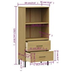 Vidaxl Knjižna omara z 2 predaloma rjava 60x35x128,5 cm trden les OSLO