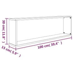 Vidaxl Stenske kockaste police 2 kosa rjav hrast 100x15x30 cm inž. les