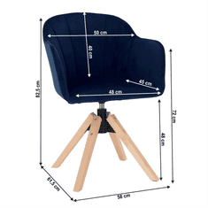 KONDELA Vrtljivi stol, Žametna tkanina, temno modra / bukev, DALIO