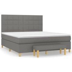 Vidaxl Box spring postelja z vzmetnico temno siva 160x200 cm blago