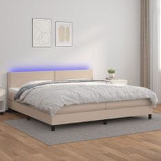 Vidaxl Box spring postelja vzmetnico LED kapučino 200x200 cm um. usnje