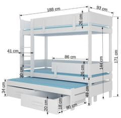 Trianova Pograd Etapo z dodatnim ležiščem - 80x180 cm - bor/bela