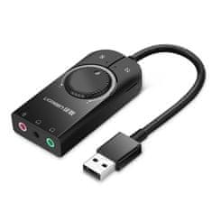 Ugreen Zunanja zvočna kartica USB adapter - 3,5 mm mini jack z regulatorjem glasnosti 15 cm črna