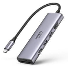 Ugreen 6v1 večnamenski USB Type C HUB - 3x USB 3.2 Gen 1 / HDMI 4K 60Hz / bralnik kartic SD in TF sive barve (60383 CM511)