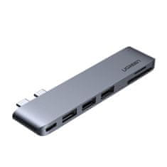 Ugreen Večnamenski vmesnik 2x USB tipa C do 3x USB 3.0 / TF / SD / USB tipa C za MacBook Pro / Air siv (CM251 60560)