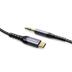 Joyroom stereo zvočni kabel AUX 3,5 mm mini jack - USB Type C za tablični telefon 1 m črn (SY-A03)