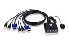 Aten ATEN 2-Port USB VGA KVM Switch - Preklopnik za 2 računalnika z USB in VGA povezavami, črn, kompaktna zasnova