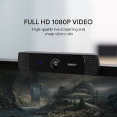 Aukey Aukey PC-LM1E spletna kamera 2 MP 1080p HD z USB povezavo in vgrajenim mikrofonom, črna barva, dolžina kabla 1,8 m