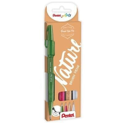 Pentel Pisalo Arts Touch Brush Sign Pen - Nature 4 kosi, komplet