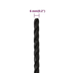 Vidaxl Delovna vrv črna 6 mm 50 m polipropilen