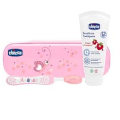 Chicco Set zobna ščetka z etui + pasta, od 12 m, roza