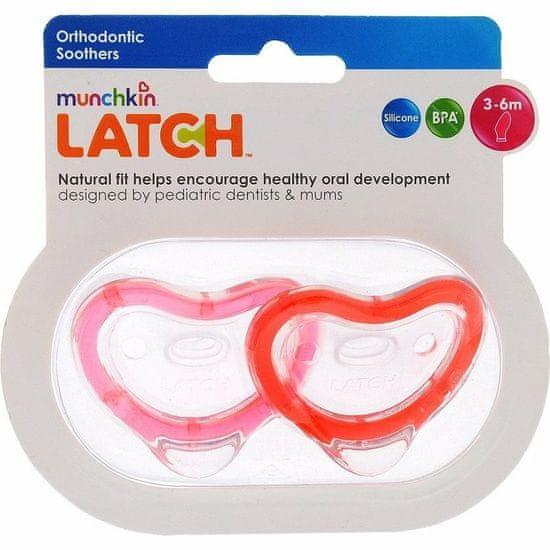 Munchkin LATCH Set silikonskih cuclov, od 3m +, 2 kos, rdeča/roza