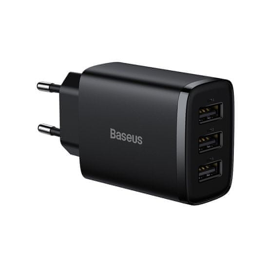 BASEUS Kompaktni omrežni polnilnik 3x USB 17W črn