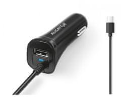 Aligator Avtopolnilec USB-C z USB 2,4A črn