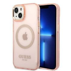 Guess iphone 14 6,1" roza/pink trdi ovitek zlata obrisa prosojen magsafe