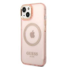 Guess iphone 14 plus 6,7" roza/pink trdi ovitek zlati obris prosojen magsafe