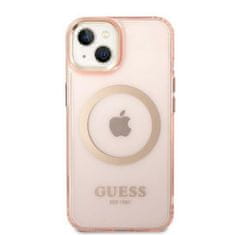 Guess iphone 14 plus 6,7" roza/pink trdi ovitek zlati obris prosojen magsafe