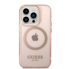 Guess iphone 14 pro 6,1" roza/pink trdi ovitek zlata obrisa prosojen magsafe