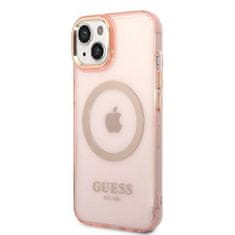 Guess iphone 14 6,1" roza/pink trdi ovitek zlata obrisa prosojen magsafe