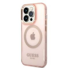 Guess iphone 14 pro 6,1" roza/pink trdi ovitek zlata obrisa prosojen magsafe