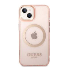 Guess iphone 14 6,1" roza/pink trdi ovitek zlata obrisa prosojen magsafe