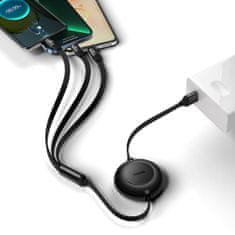 BASEUS Bright Mirror 3in1 Flat kabel USB - Micro USB / USB-C / Lightning 66W 1.1m, črna