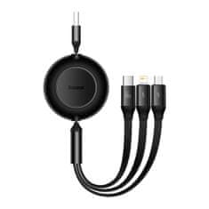 BASEUS Bright Mirror 3in1 Flat kabel USB - Micro USB / USB-C / Lightning 66W 1.1m, črna