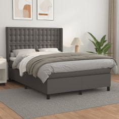Vidaxl Box spring postelja z vzmetnico siv 140x200 cm umetno usnje