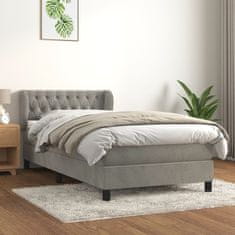 Vidaxl Box spring postelja z vzmetnico svetlo siva 90x200 cm žamet