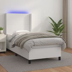 Vidaxl Box spring postelja z vzmetnico LED bel 90x190 cm umetno usnje